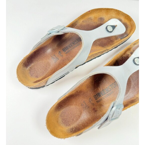 Birkenstock Gizeh Sandals Brown White Birko Flor Flat Flip Flops Thong 41 US 10 - Picture 7 of 8